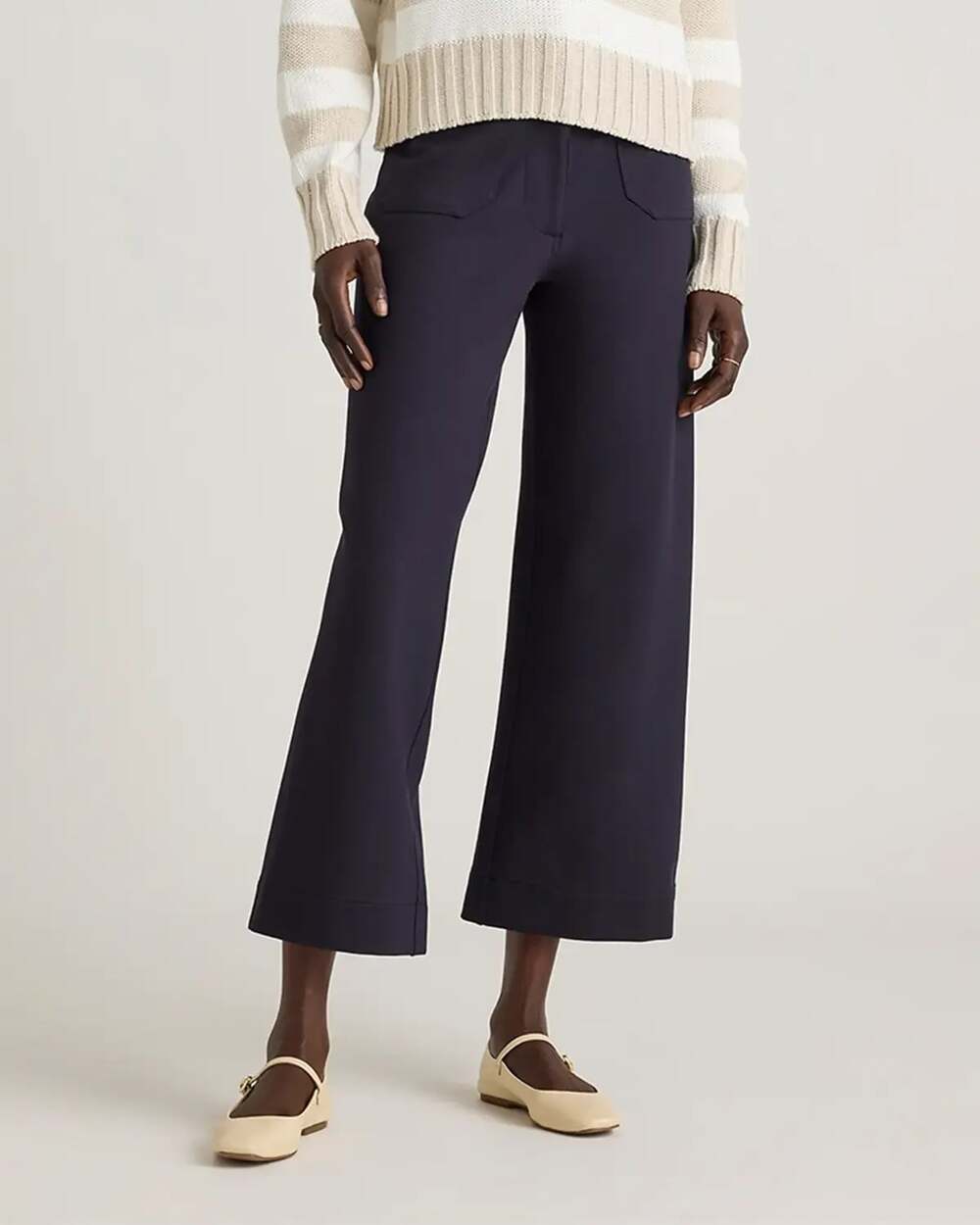 Quince Ultra-Stretch Ponte Cropped Wide Leg Pants Navy Blue 12